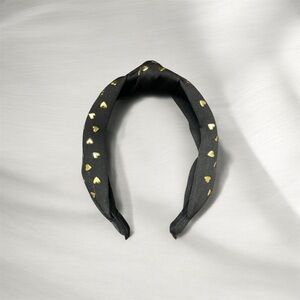 Black Knotted Headband with Gold Heart Print